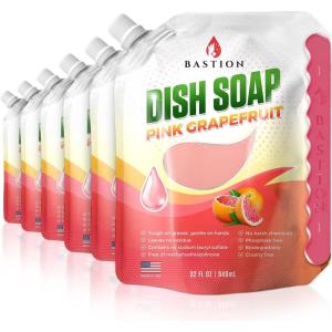 image:imageBastion Dish Soap  Liquid Dishwashing Degreaser amp Detergent  Pink Grapefruit Fragrance  6 32oz Refill Pouches  All Natural  CrueltyFreeGrapefruit