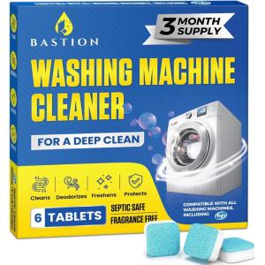 image:imageBastion Washing Machine Cleaner Deodorizer amp Descaler 6Pack  Active Deep Cleaning Tablets For HE Front Loader amp Top Load Washer Septic Safe EcoFriendly  3 Month Supply