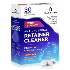 image:imageRetainer Cleaner amp Denture Cleanser  30 Effervescent Tablets  1 Month Supply  Removes Stains Discoloration Odors amp Plaque  Clear Aligners Mouth amp Night Guard All DentalOral Appliances