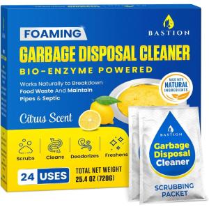 image:imageBastion Garbage Disposal Cleaner and Deodorizer  24Count 1Year Supply Foaming Lemon Scented Kitchen Sink Freshener Pods amp Drain Odor Eliminator Disposer CarePowder