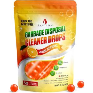 image:imageBastion Garbage Disposal Cleaner and Deodorizer Drops 50Count Orange Zest Scented Kitchen Sink Freshener Pods amp Drain Odor Eliminator Disposer Care Balls